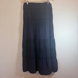Indigo Soul Women’s Skirt Large Navy Lace Boho Fairy Embroidery Lined Stretchy